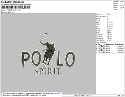 Polo Spirit Embroidery File 4 size