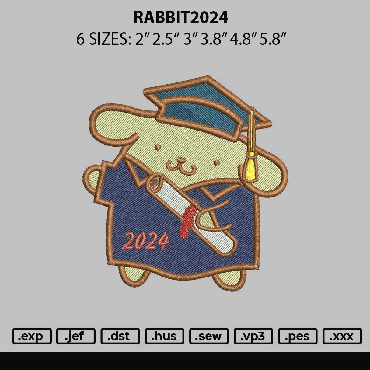 Rabbit2024 Embroidery File 6 sizes