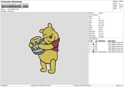 Pooh0605 Embroidery File 6 sizes