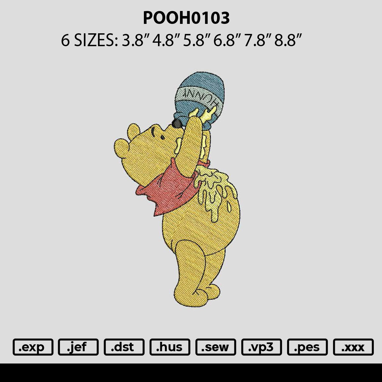 Pooh0103 Embroidery File 6 sizes