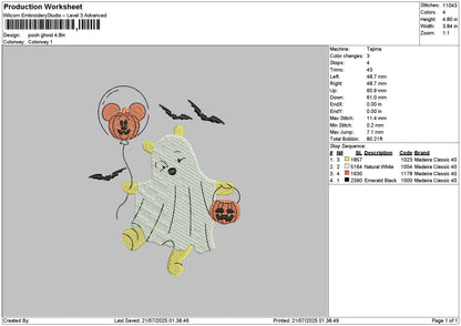 Poohghost 2107 Embroidery File 6 sizes