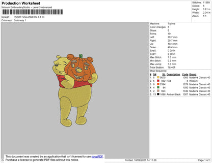 Pooh Halloween Embroidery File 4 size
