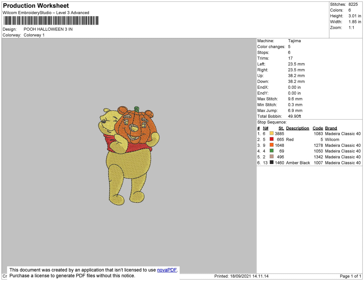Pooh Halloween Embroidery File 4 size