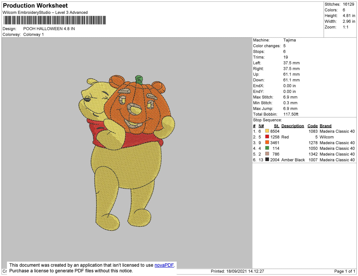 Pooh Halloween Embroidery File 4 size