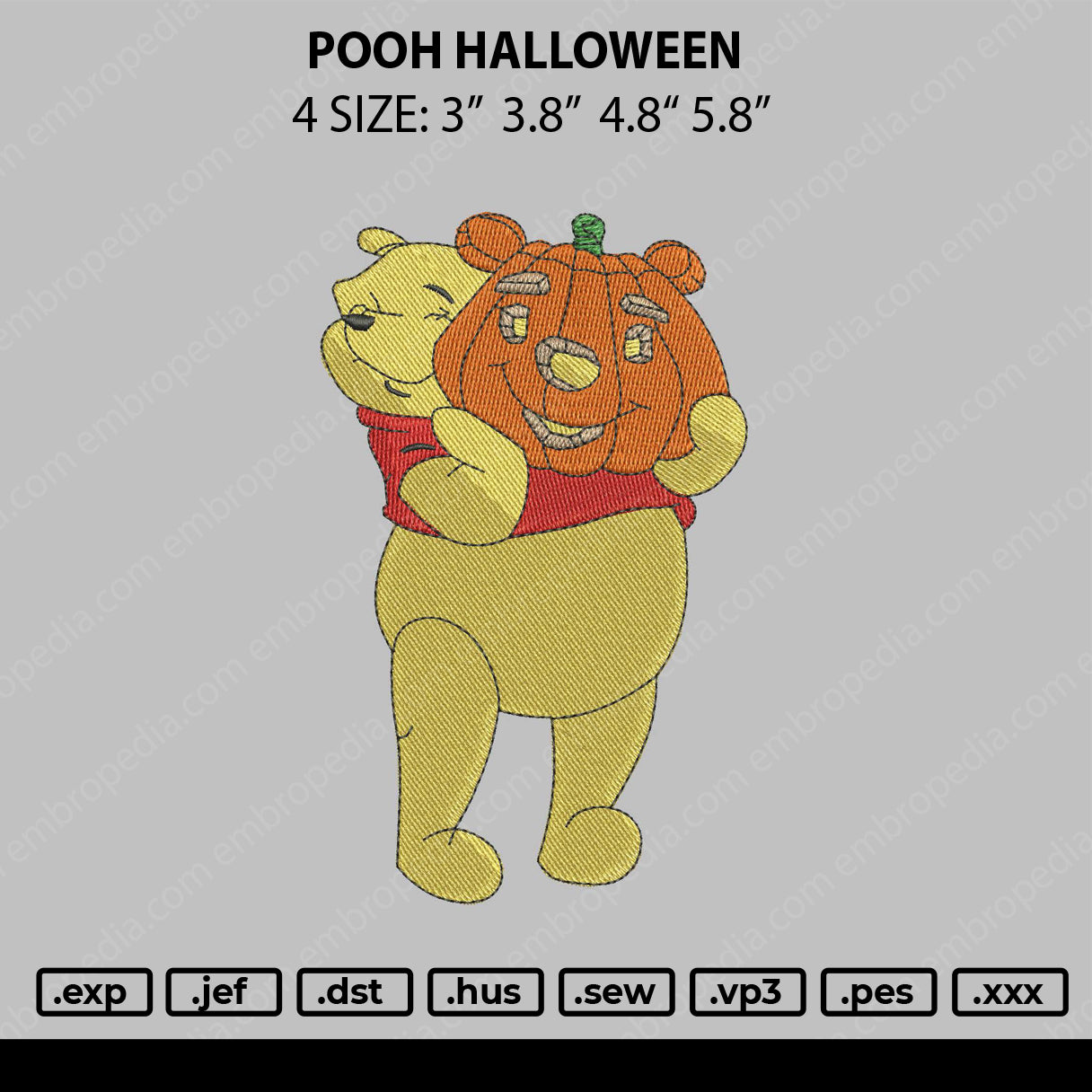 Pooh Halloween Embroidery File 4 size
