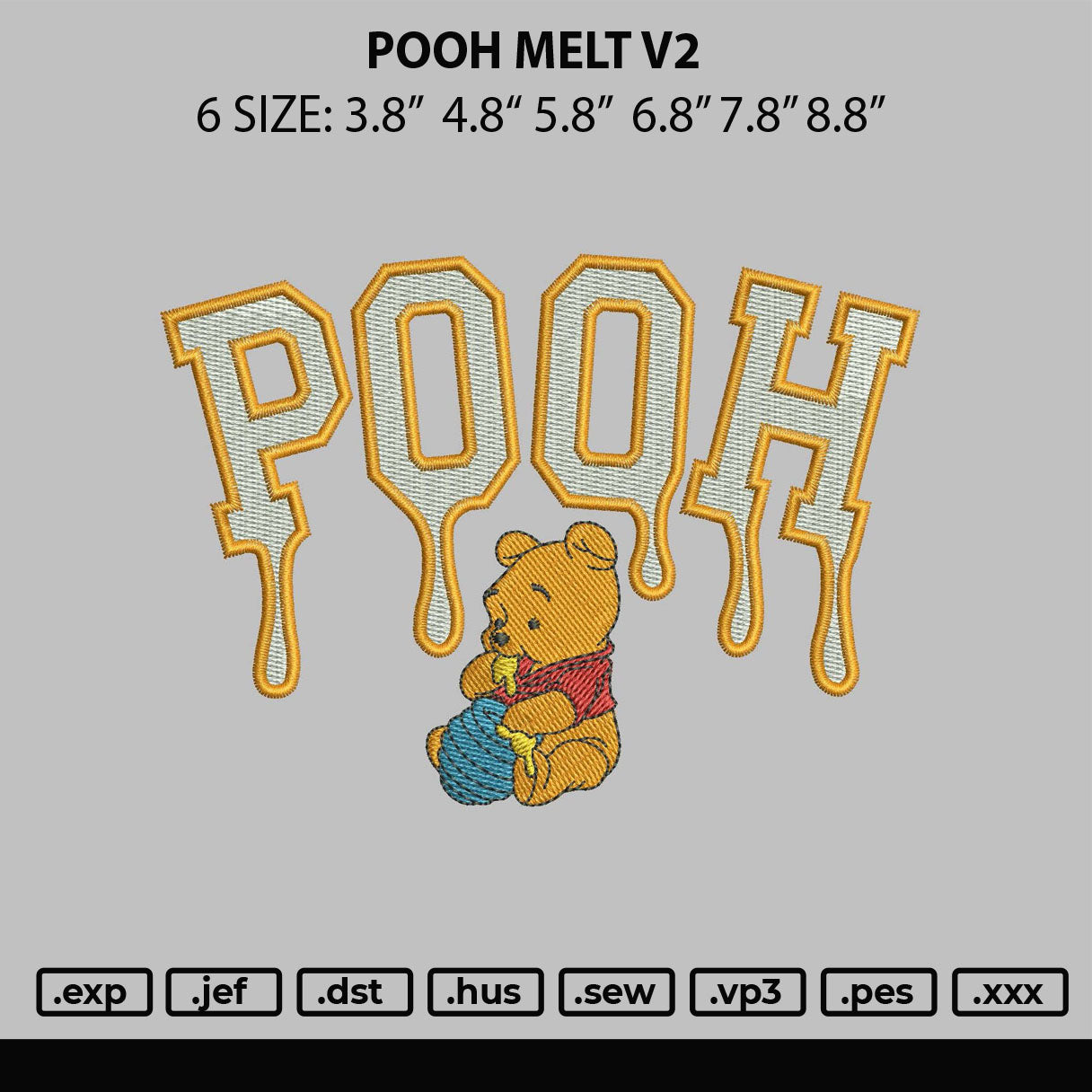 Pooh Melt Embroidery File 4 size