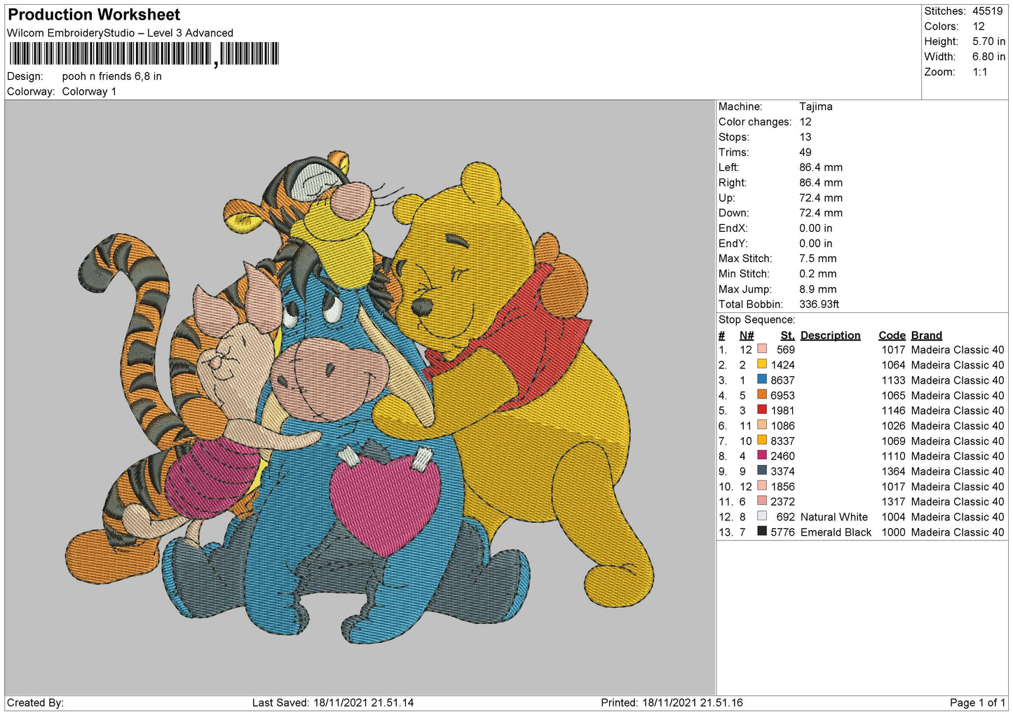 Pooh N Friends Embroidery File 4 size