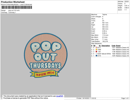 Pop Out Embroidery File 4 size