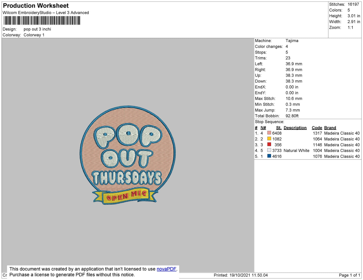 Pop Out Embroidery File 4 size