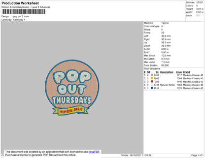 Pop Out Embroidery File 4 size