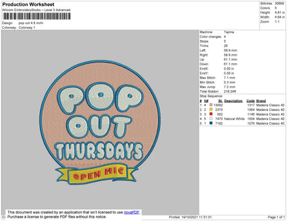 Pop Out Embroidery File 4 size