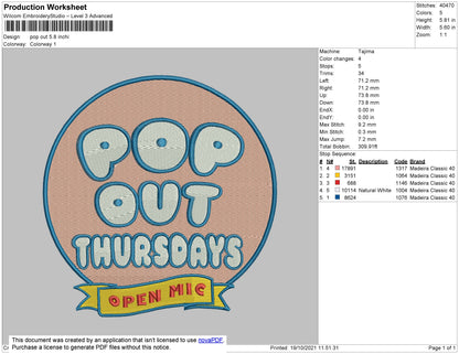 Pop Out Embroidery File 4 size
