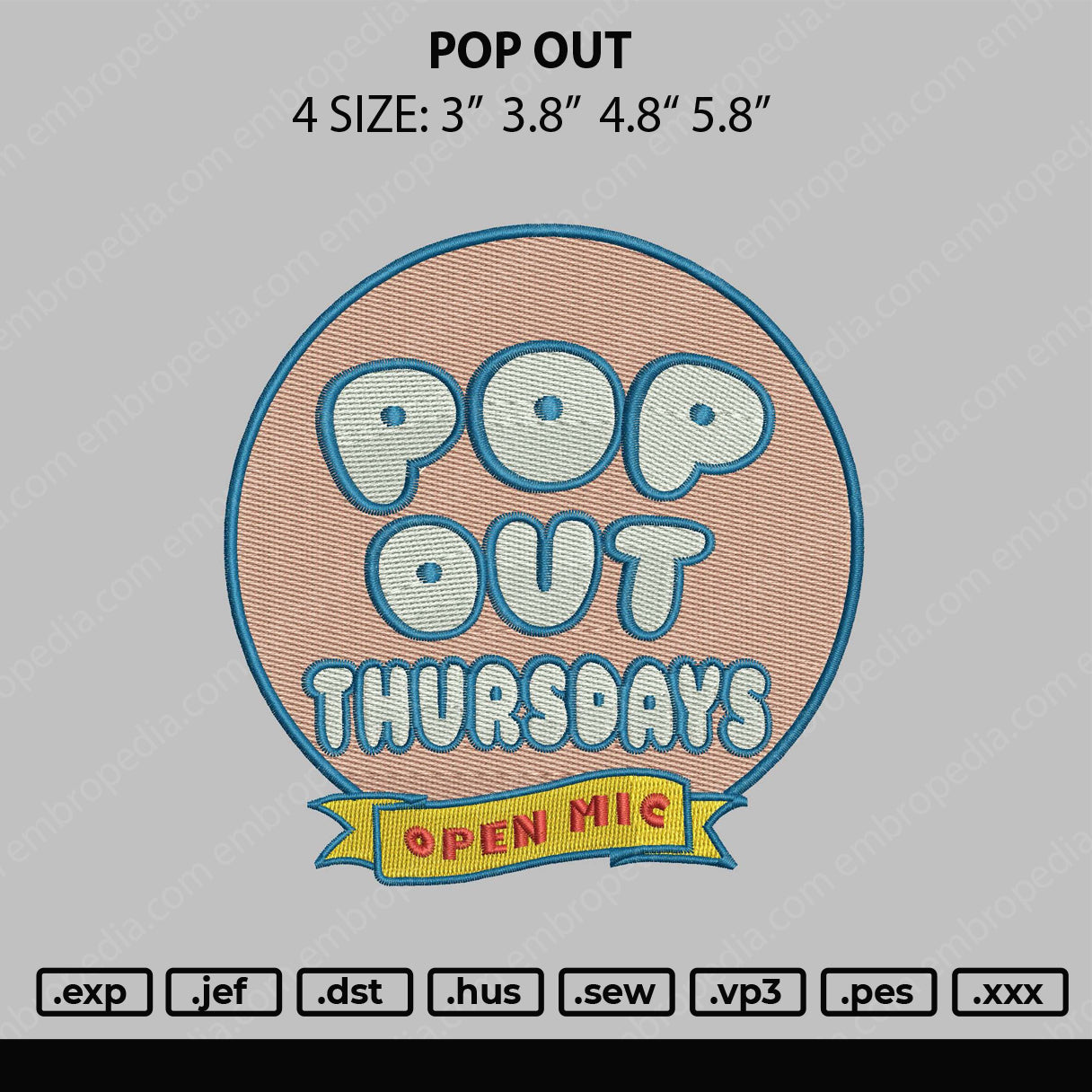 Pop Out Embroidery File 4 size