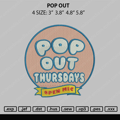 Pop Out Embroidery File 4 size