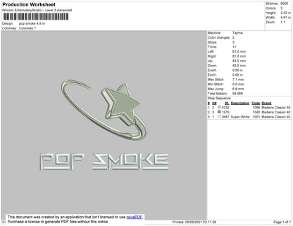 Pop Smoke Embroidery File 4 size