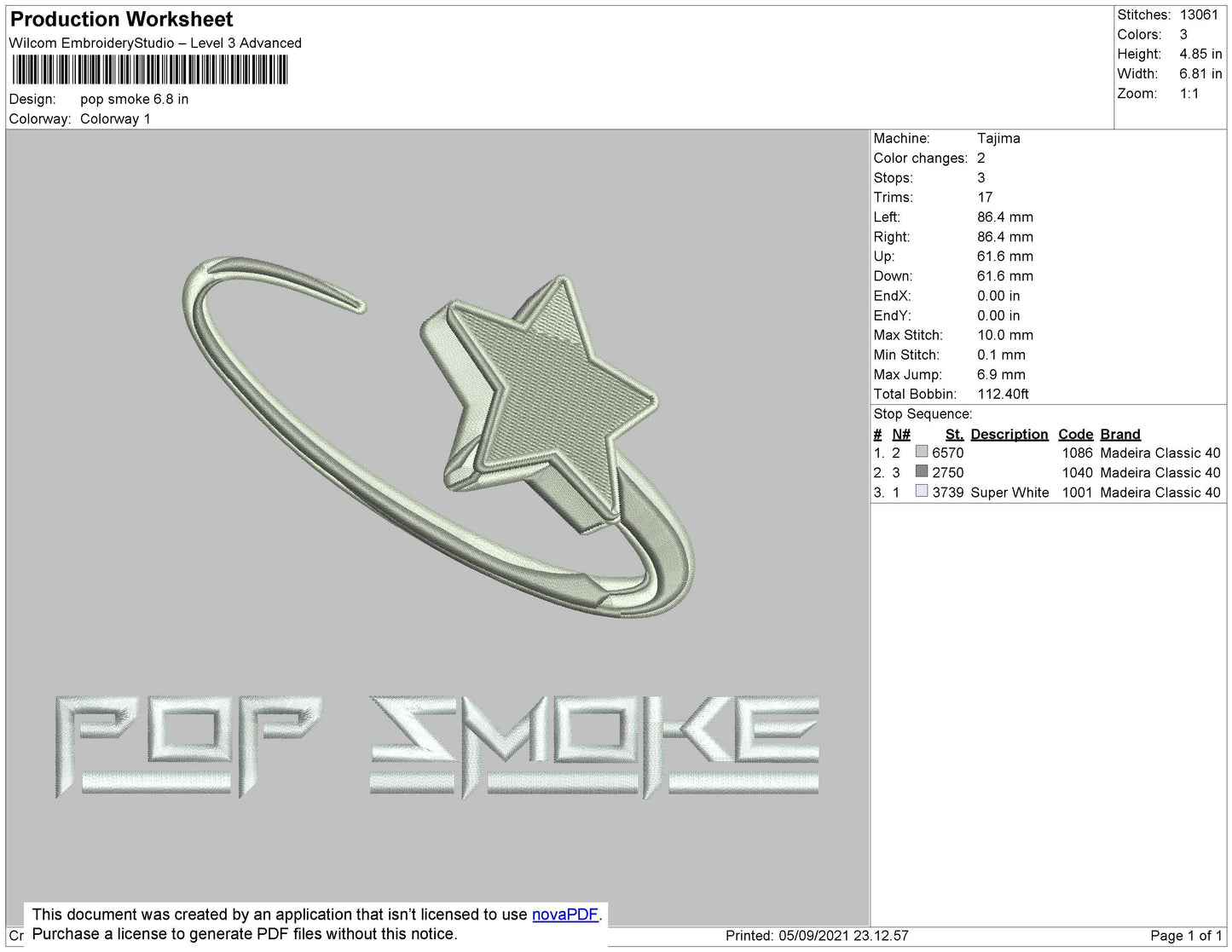 Pop Smoke Embroidery File 4 size