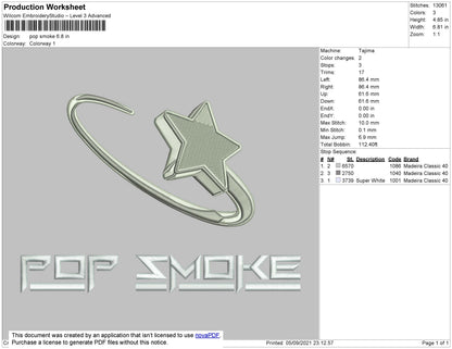 Pop Smoke Embroidery File 4 size