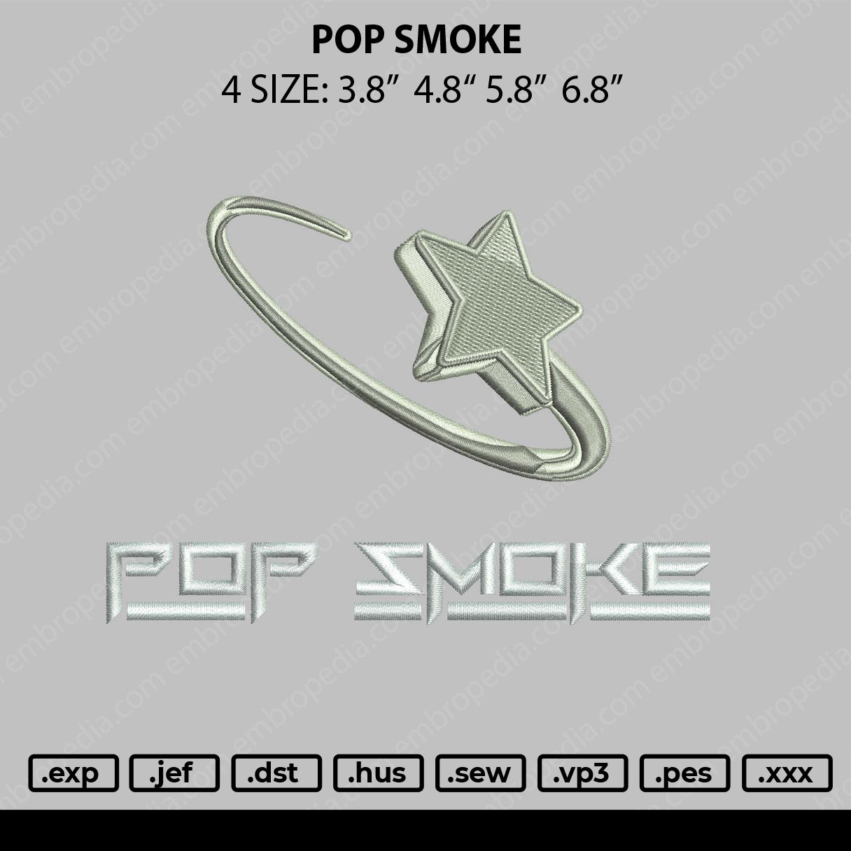 Pop Smoke Embroidery File 4 size
