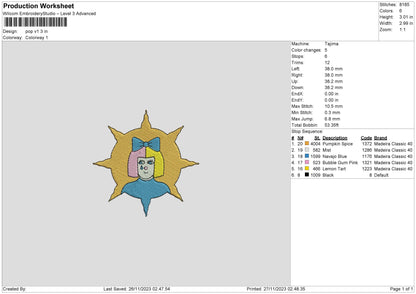 Pop V1 Embroidery File 6 sizes
