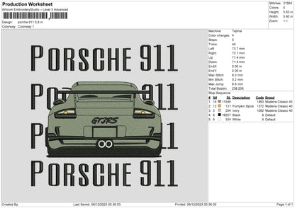 Porche911 Embroidery File 6 Sizes