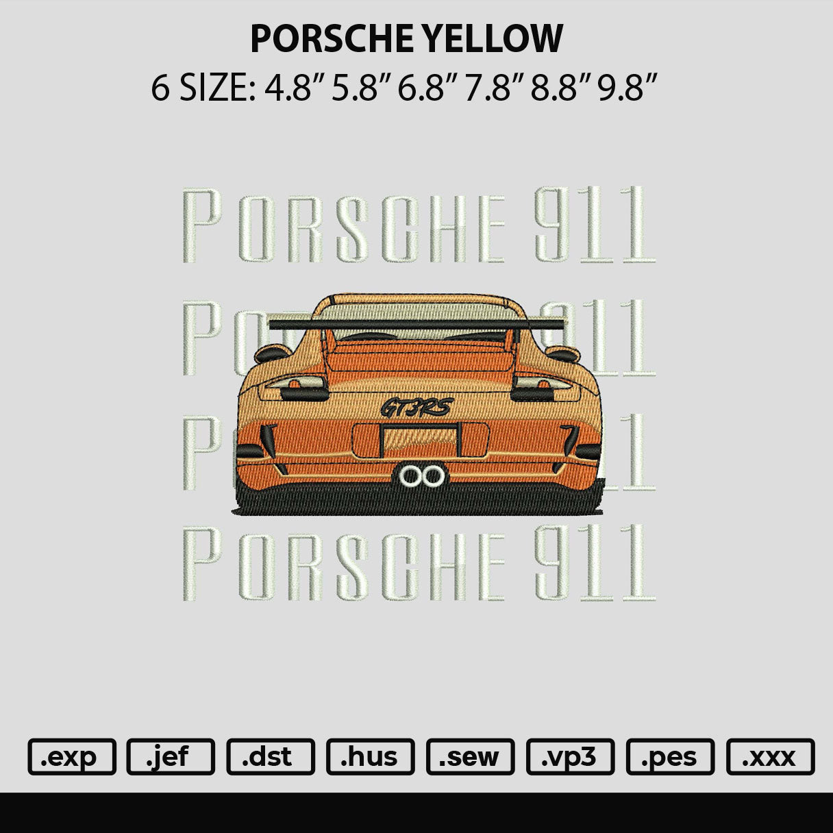 Porsche Yellow Embroidery File 6 sizes