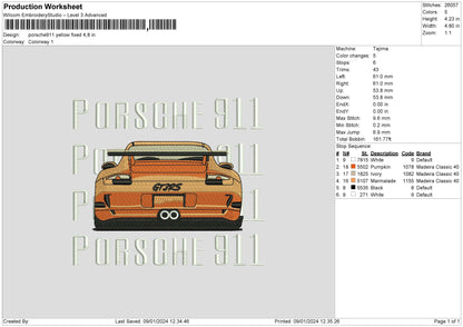 Porsche Yellow Embroidery File 6 sizes