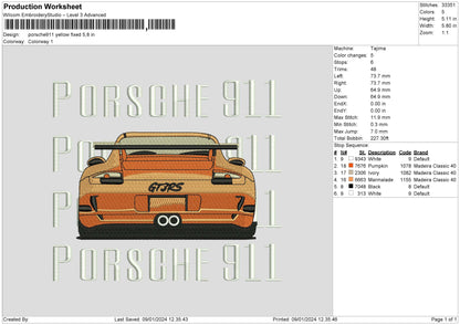 Porsche Yellow Embroidery File 6 sizes