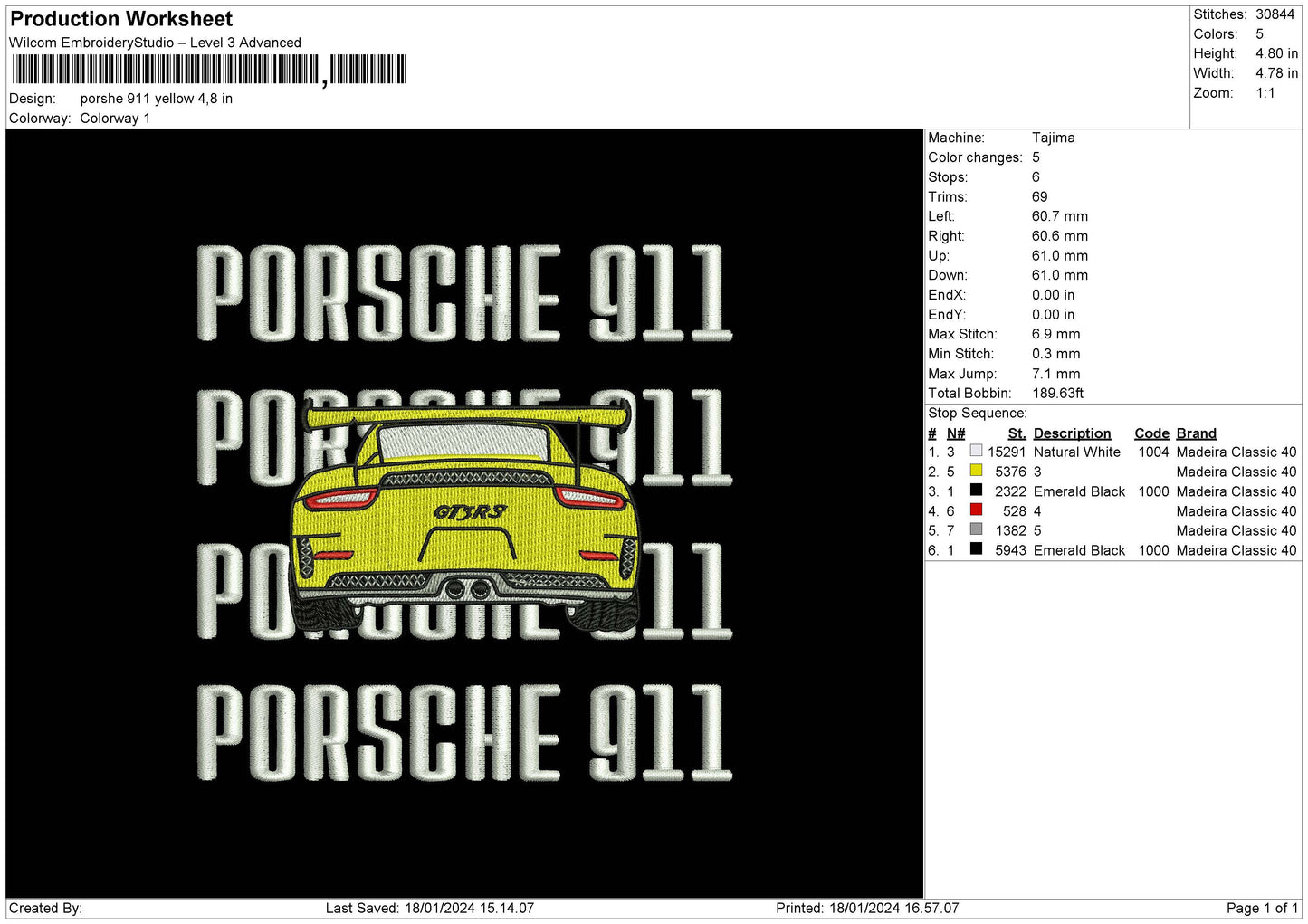 Porsche1801 Embroidery File 6 sizes