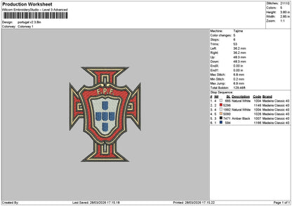 Portugal V2 Embroidery File 6 sizes