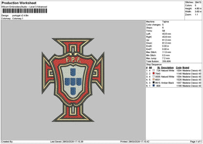 Portugal V2 Embroidery File 6 sizes