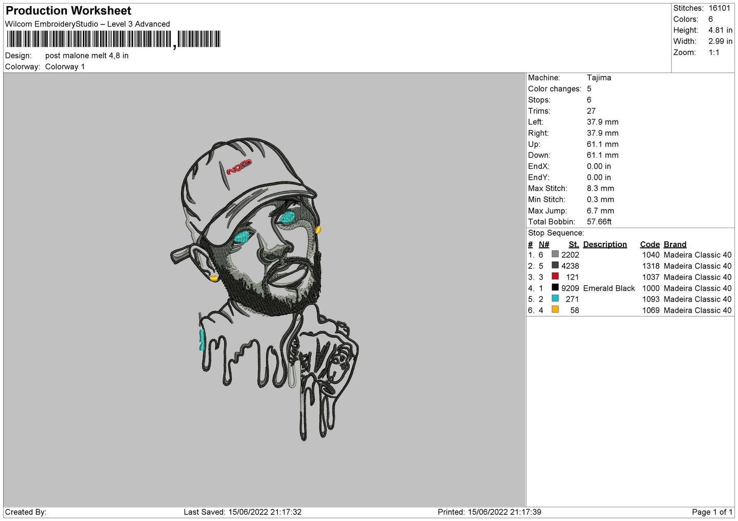Post Malone Melt Embroidery File 4 size
