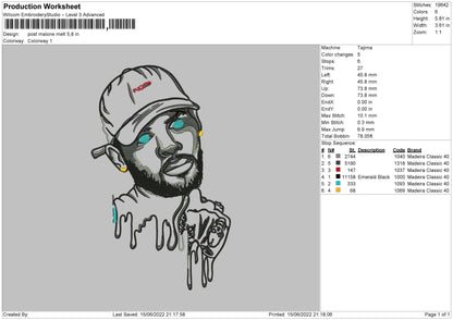 Post Malone Melt Embroidery File 4 size