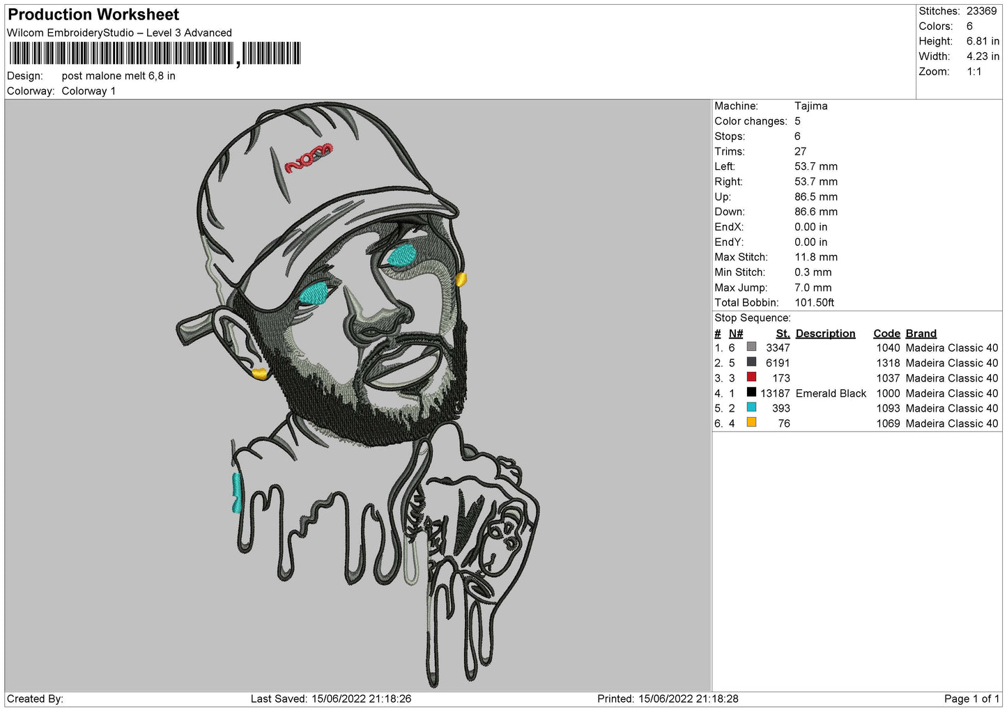 Post Malone Melt Embroidery File 4 size