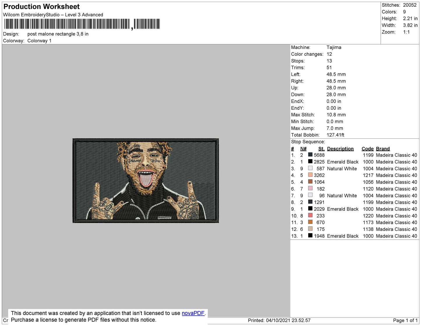 Post Malone Embroidery File 4 size