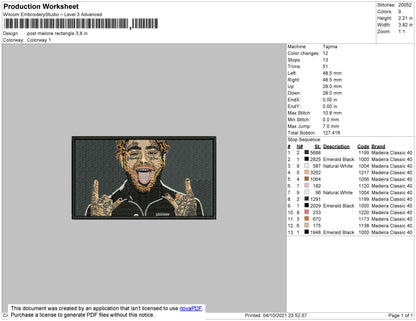 Post Malone Embroidery File 4 size