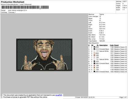 Post Malone Embroidery File 4 size
