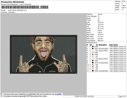 Post Malone Embroidery File 4 size