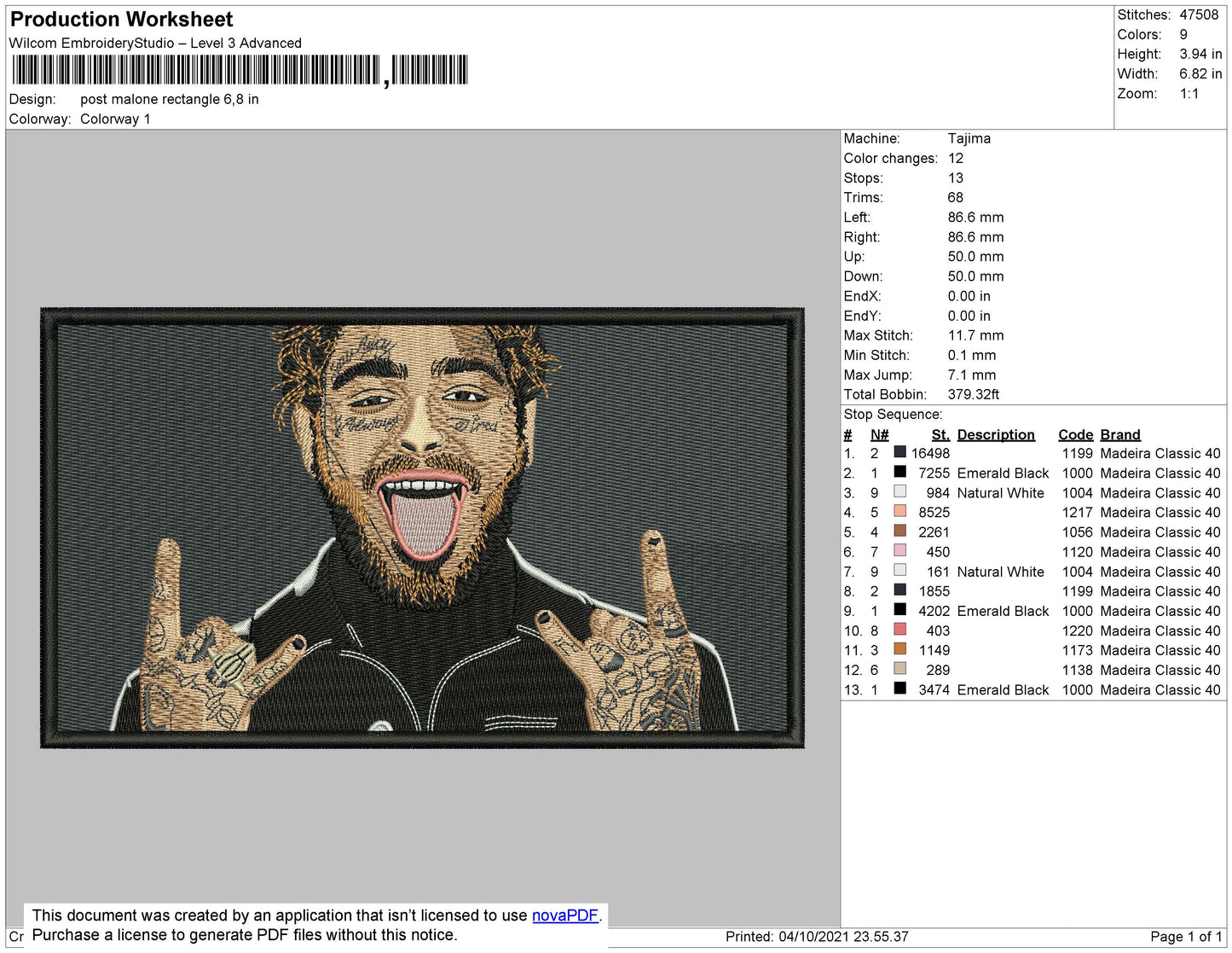 Post Malone Embroidery File 4 size