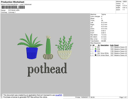 Pothead Embroidery File 4 size