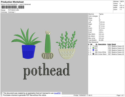Pothead Embroidery File 4 size