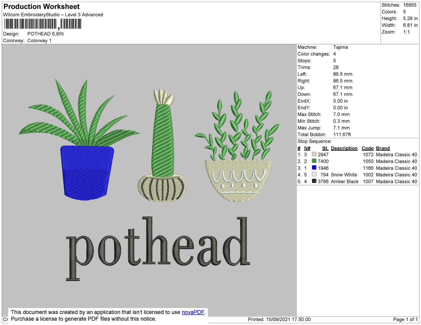 Pothead Embroidery File 4 size