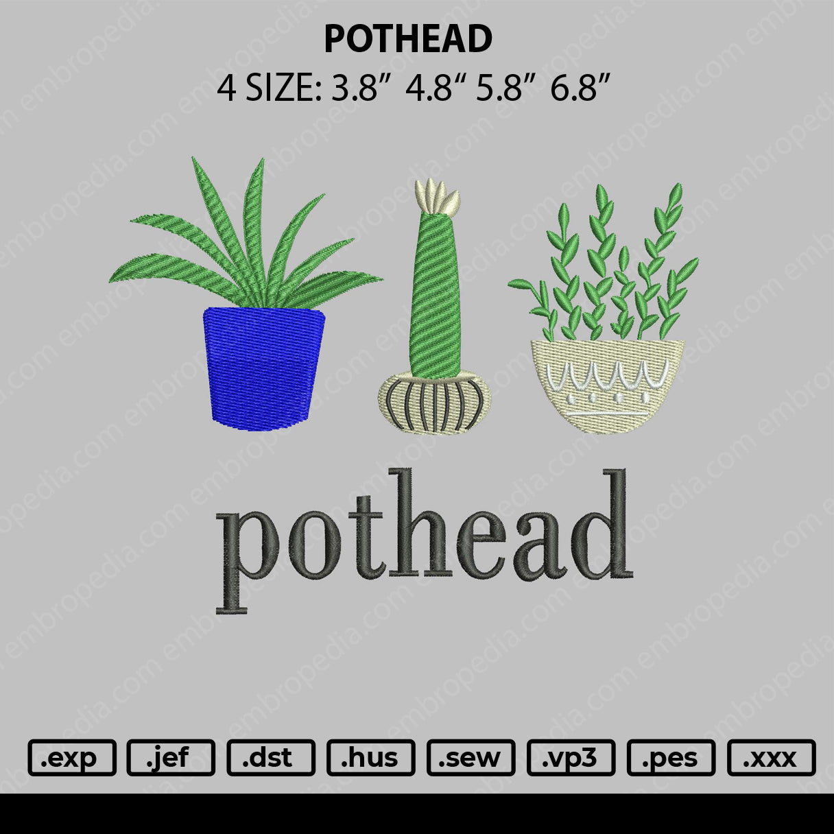 Pothead Embroidery File 4 size