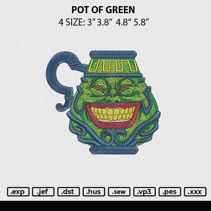 Pot Of Green Embroidery File 4 size