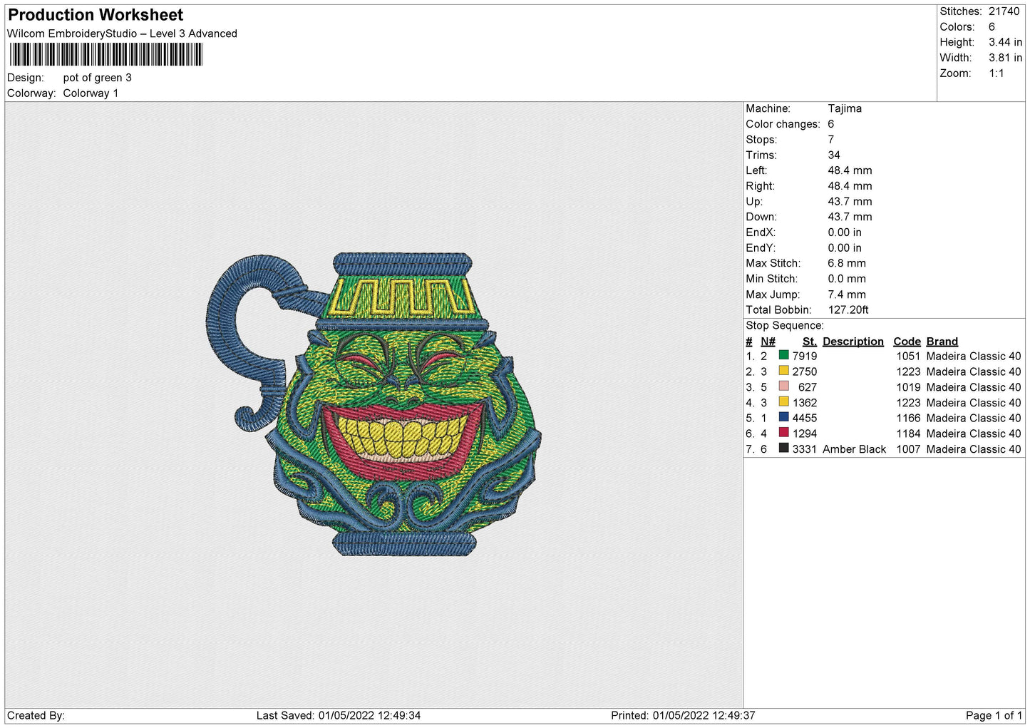 Pot Of Green Embroidery File 4 size
