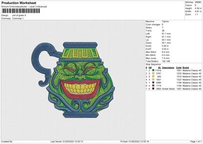 Pot Of Green Embroidery File 4 size