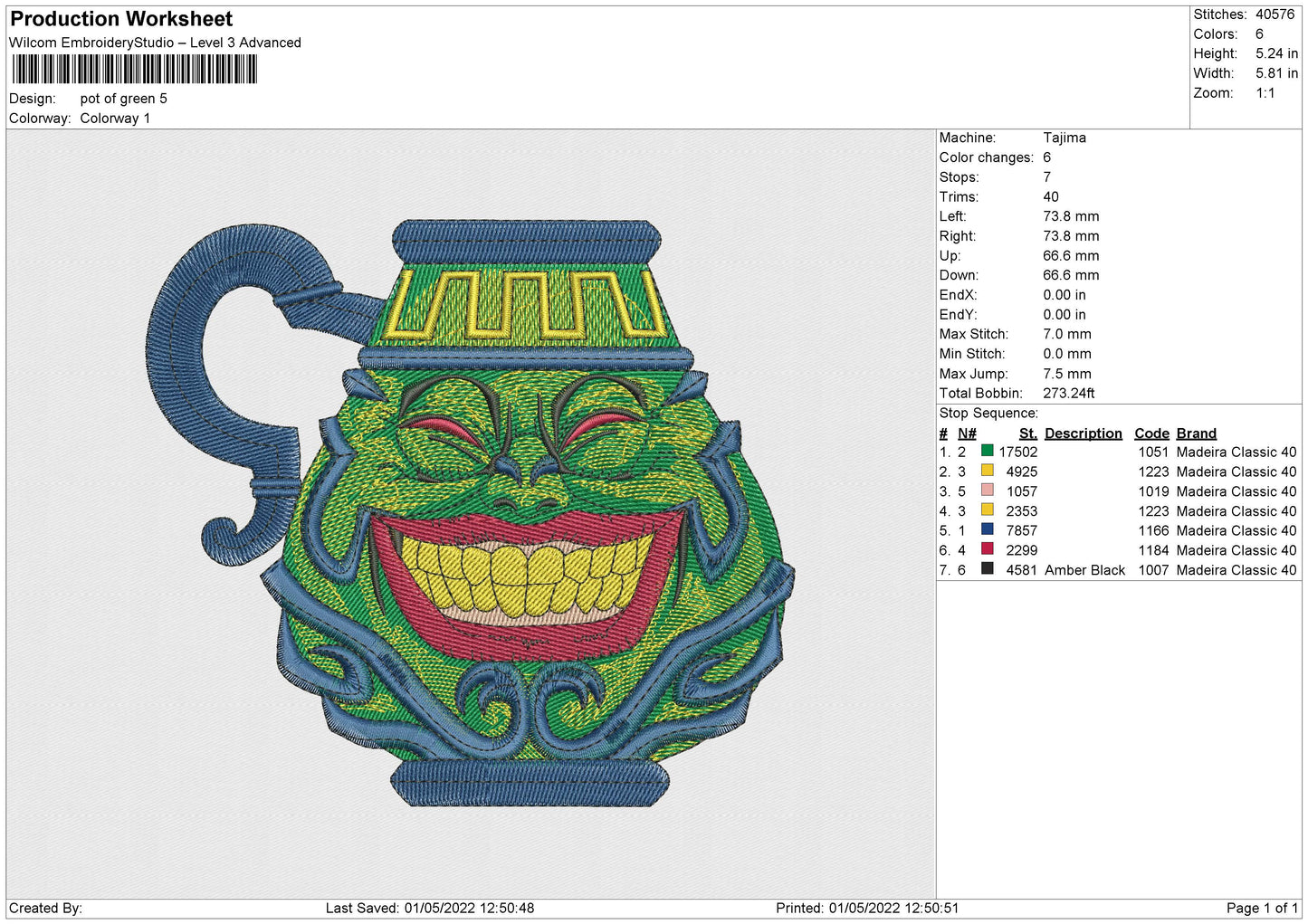 Pot Of Green Embroidery File 4 size