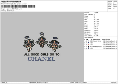 Power Puff Chanel Embroidery File 4 size