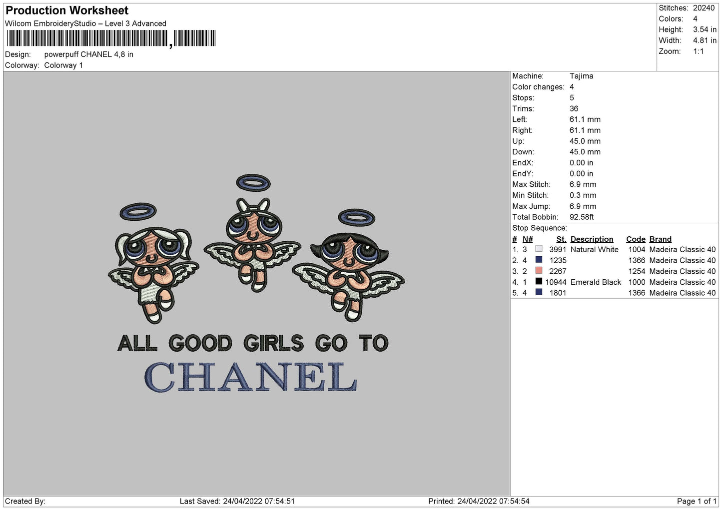 Power Puff Chanel Embroidery File 4 size