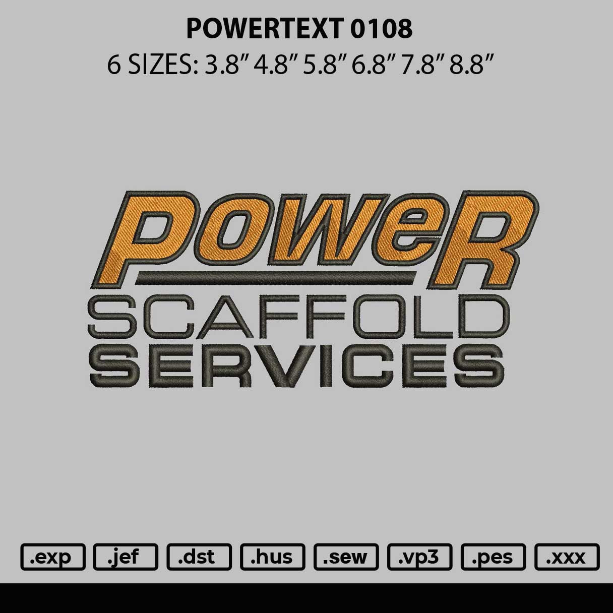 Powertext 0108 Embroidery File 6 sizes