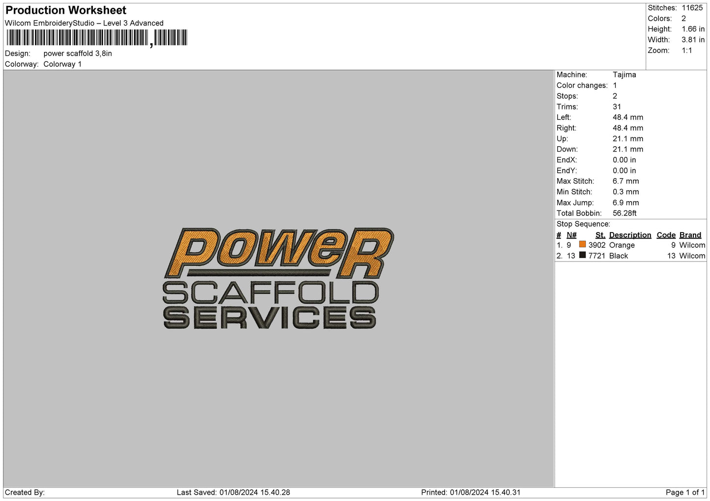 Powertext 0108 Embroidery File 6 sizes